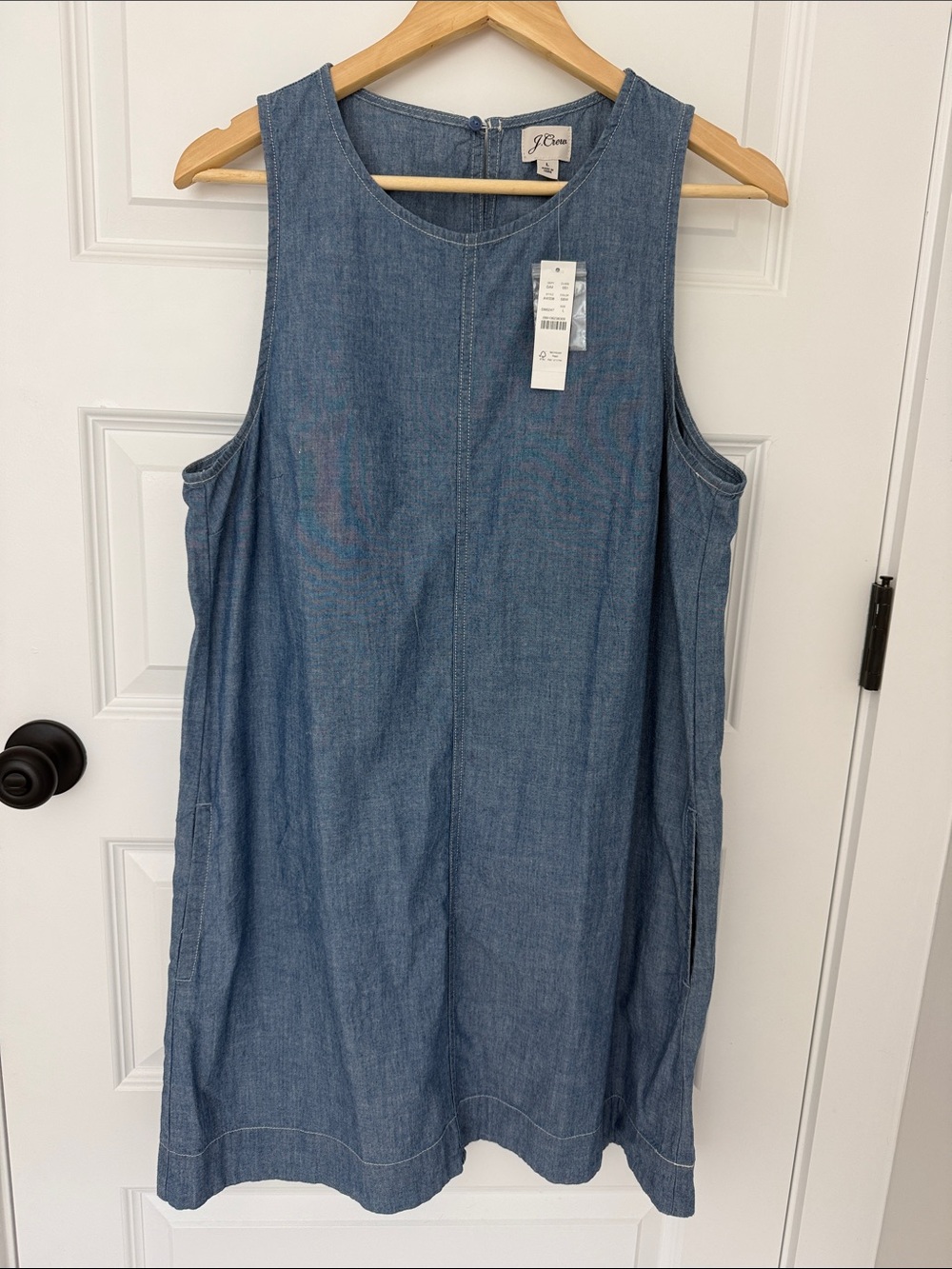 J. Crew Sleeveless Chambray Short Dress in Denim Blue